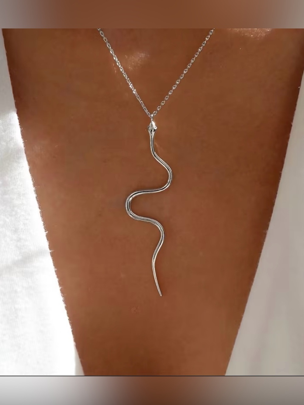 NEW! Silver Snake Pendant Necklace - Sleek Serpent Lariat.  🐍  A6-191